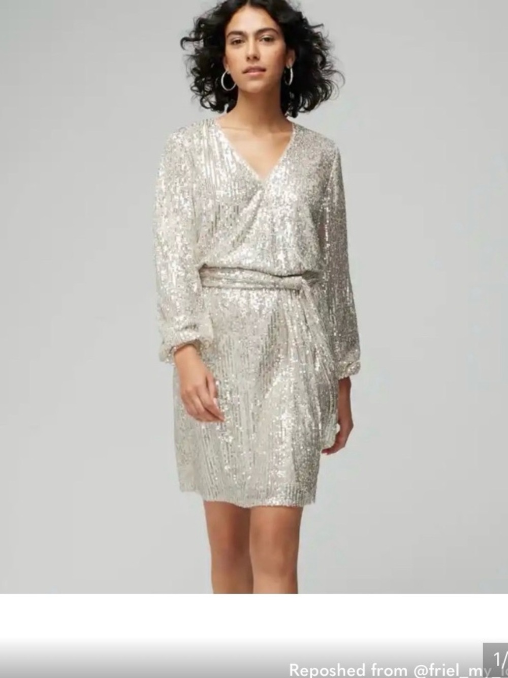 WHBM Sequin Faux Wrap Mini Dress in Champagne